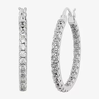 Silver Reflections Cubic Zirconia Pure Silver Over Brass Hoop Earrings