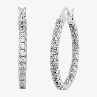 Silver Reflections Cubic Zirconia Pure Silver Over Brass Hoop Earrings