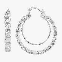Silver Reflections Double Pure Silver Over Brass Hoop Earrings
