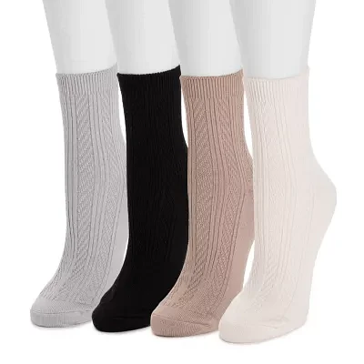 Muk Luks Microfiber 4 Pair Crew Socks Womens