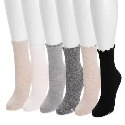 Muk Luks 6 Pair Crew Socks Womens