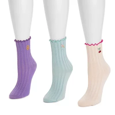 Muk Luks Embroidered 3 Pair Crew Socks Womens