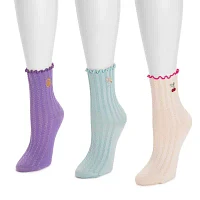 Muk Luks Embroidered 3 Pair Crew Socks Womens