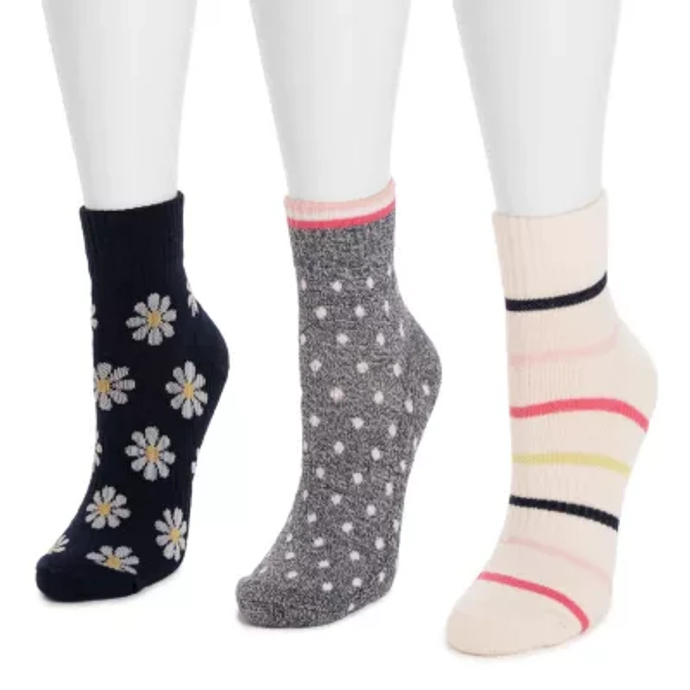 Muk Luks Compression 3 Pair Quarter Ankle Socks Womens