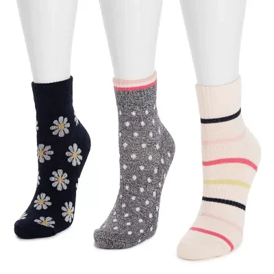 Muk Luks Compression 3 Pair Quarter Ankle Socks Womens