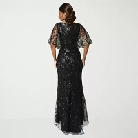 Rene by Ruiz Collection Womens Elbow Sleeve Embroidered Evening Gown