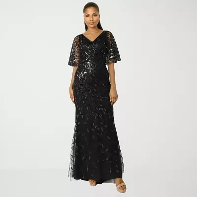 Rene by Ruiz Collection Womens Elbow Sleeve Embroidered Evening Gown