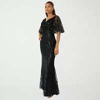 Rene by Ruiz Collection Womens Elbow Sleeve Embroidered Evening Gown