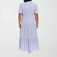 Clover And Sloane Womens Short Sleeve Striped Maxi Dress Plus