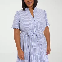 Clover And Sloane Womens Short Sleeve Striped Maxi Dress Plus