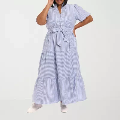 Clover And Sloane Womens Short Sleeve Striped Maxi Dress Plus