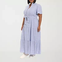 Clover And Sloane Womens Short Sleeve Striped Maxi Dress Plus