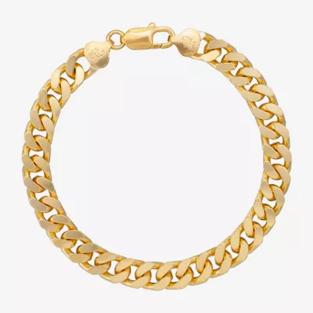 Made in Italy 24K Gold Over Silver 8 1/2 Inch Solid Curb Chain Bracelet