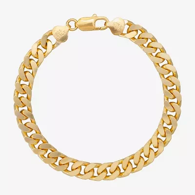 Made in Italy 24K Gold Over Silver 8 1/2 Inch Solid Curb Chain Bracelet