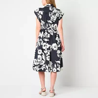 Studio 1 Womens Short Sleeve Floral Midi Shirt Dress