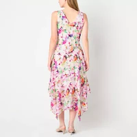 Robbie Bee Womens Sleeveless Floral Midi Fit + Flare Dress