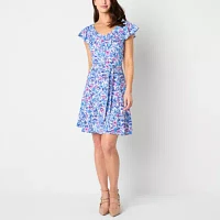 Perceptions Womens Sleeveless Floral Fit + Flare Dress Petite