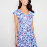 Perceptions Womens Sleeveless Floral Fit + Flare Dress Petite