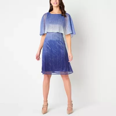 Danny & Nicole Womens Short Sleeve Ombre Cape Fit + Flare Dress
