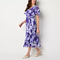 Liz Claiborne Womens Short Sleeve Floral Midi Wrap Dress