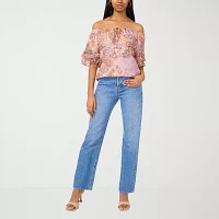 Sam And Jess Womens Straight Neck Short Sleeve Blouse