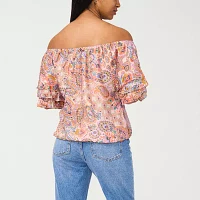 Sam And Jess Womens Straight Neck Short Sleeve Blouse
