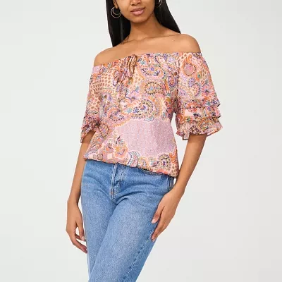 Sam And Jess Womens Straight Neck Short Sleeve Blouse