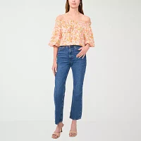 Sam And Jess Womens Straight Neck Short Sleeve Blouse