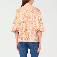 Sam And Jess Womens Straight Neck Short Sleeve Blouse