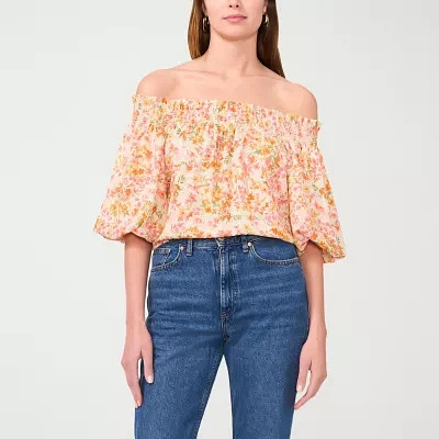 Sam And Jess Womens Straight Neck Short Sleeve Blouse