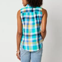 St. John's Bay Womens Sleeveless Regular Fit Button-Down Shirt