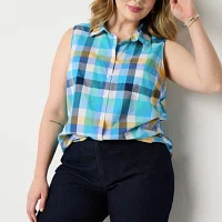 St. John's Bay Plus Womens Sleeveless Regular Fit Button-Down Shirt