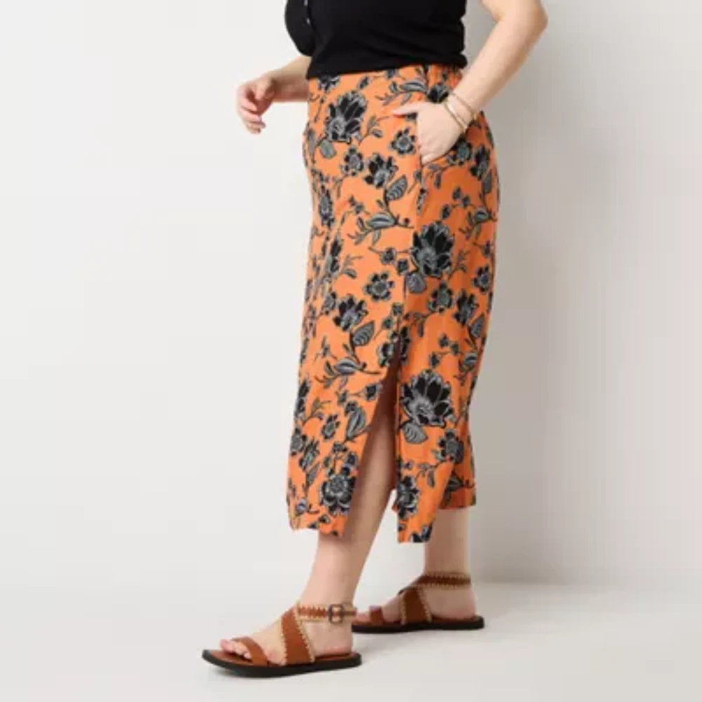 a.n.a Linen Blend Womens Long A-Line Skirt-Plus