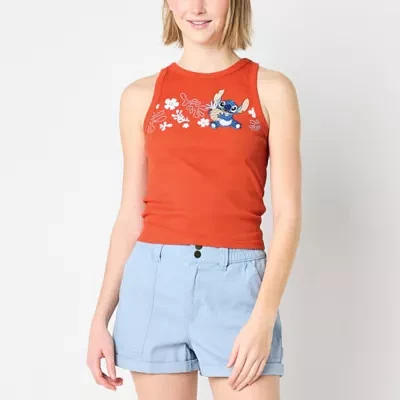 Womens Juniors Crew Neck Sleeveless Lilo & Stitch Tank Top