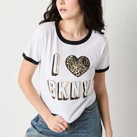 Juniors Womens Crew Neck Short Sleeve Graphic T-Shirt
