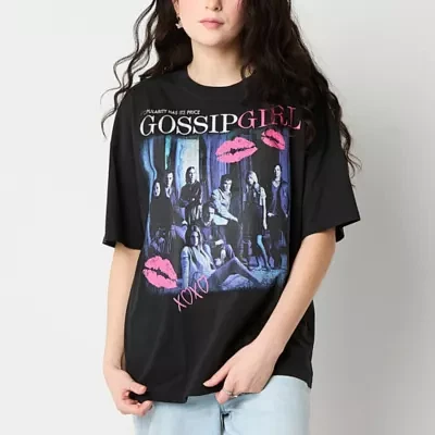 Juniors Womens Crew Neck Short Sleeve Graphic T-Shirt