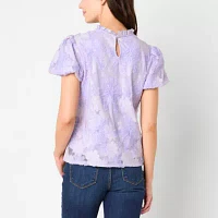 52seven Womens Mock Neck Short Sleeve Lace Blouse