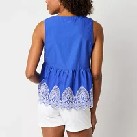 St. John's Bay Womens Sleeveless Embroidered Blouse