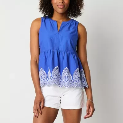 St. John's Bay Womens Sleeveless Embroidered Blouse