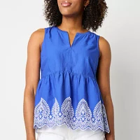 St. John's Bay Womens Sleeveless Embroidered Blouse