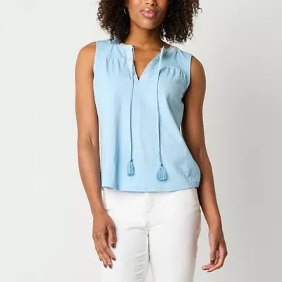 St. John's Bay Womens V Neck Sleeveless Blouse