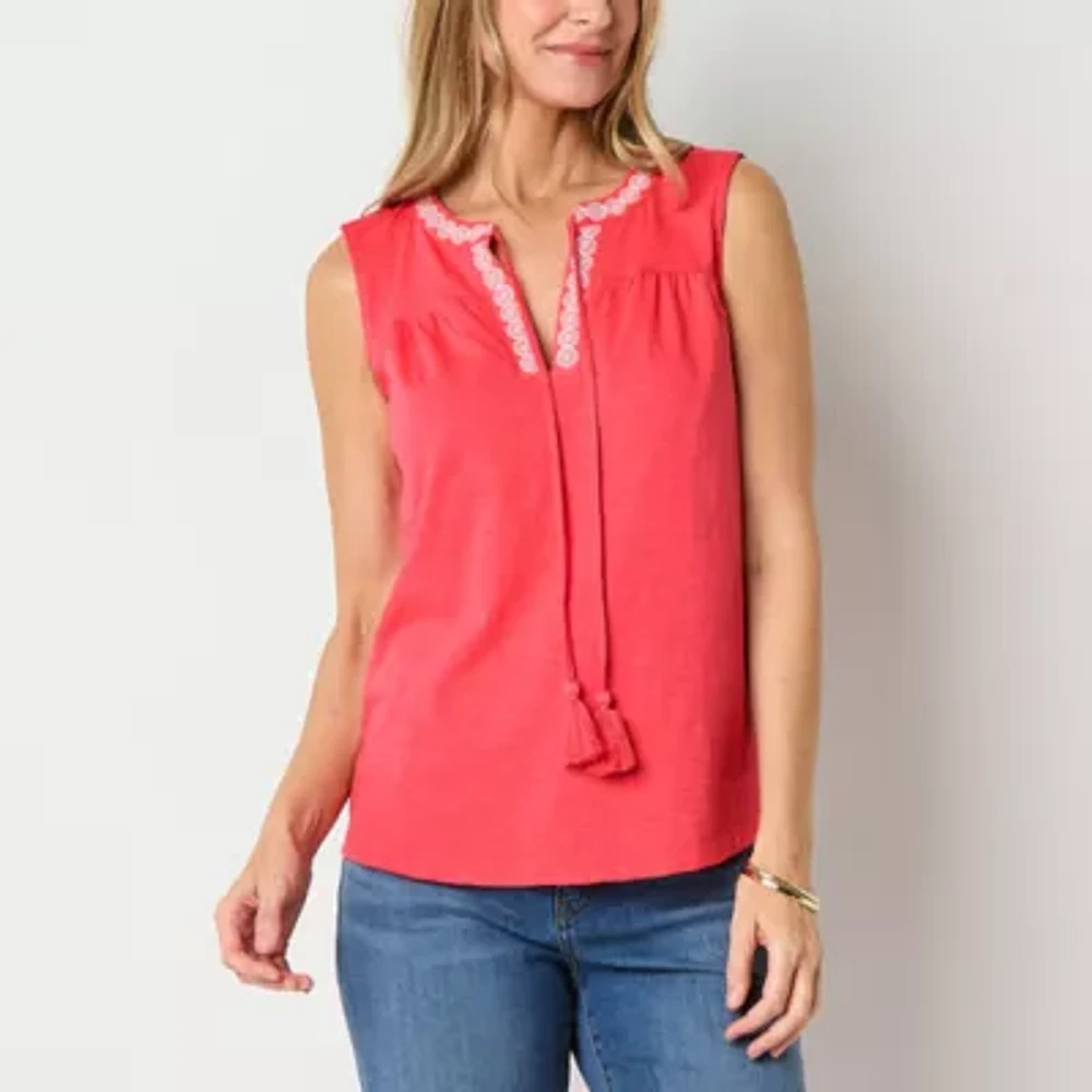 St. John's Bay Womens V Neck Sleeveless Blouse