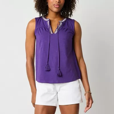 St. John's Bay Womens V Neck Sleeveless Blouse