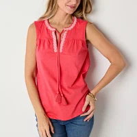 St. John's Bay Womens V Neck Sleeveless Blouse