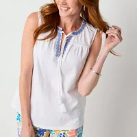 St. John's Bay Womens V Neck Sleeveless Blouse