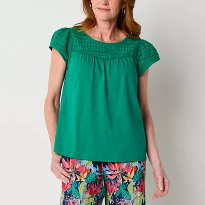 St. John's Bay Womens Crew Neck Short Sleeve Blouse