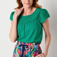 St. John's Bay Womens Crew Neck Short Sleeve Blouse