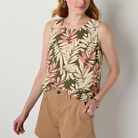 Liz Claiborne Womens Crew Neck Sleeveless Tank Top