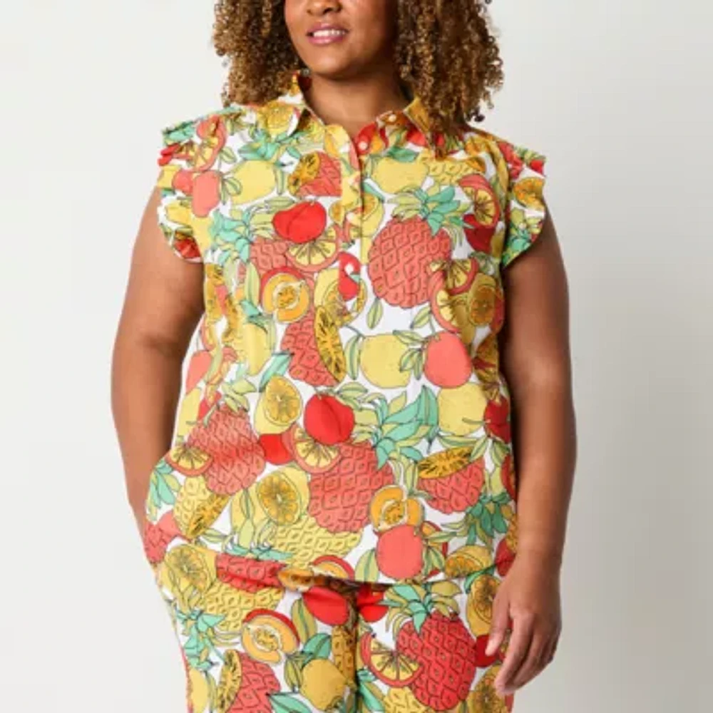 St. John's Bay Plus Womens Sleeveless Blouse