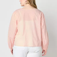 Liz Claiborne Plus Womens V Neck Long Sleeve Blouse